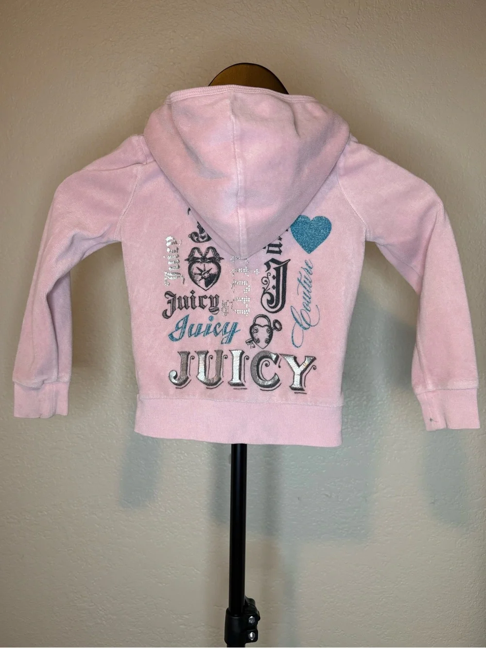Juicy Couture Light Pink Velour Zip Hoodie with Crystal JUICY Logo